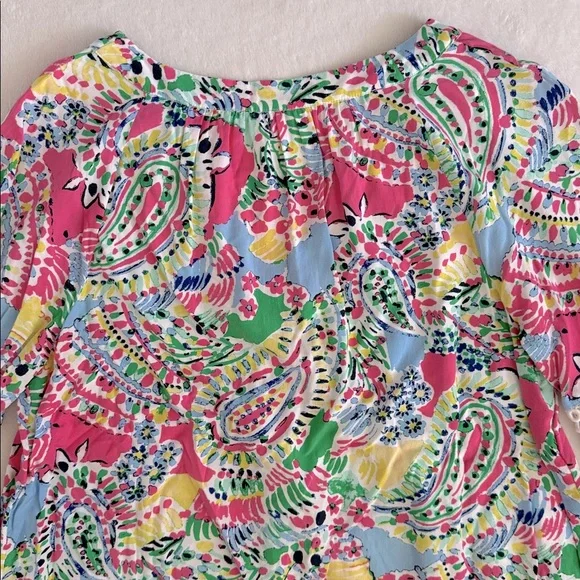 Crown & Ivy | Multicolor Crochet Lace Inset V-Neck Boho Peasant Blouse (M) - Picture 10 of 15